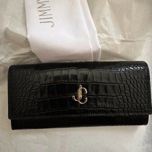 Jimmy Choo Martina Black Croc Patent Leather Wallet